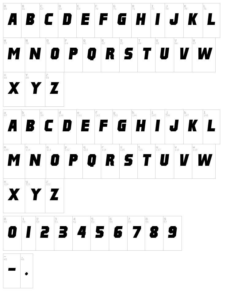 Pulp Fiction M54 font map